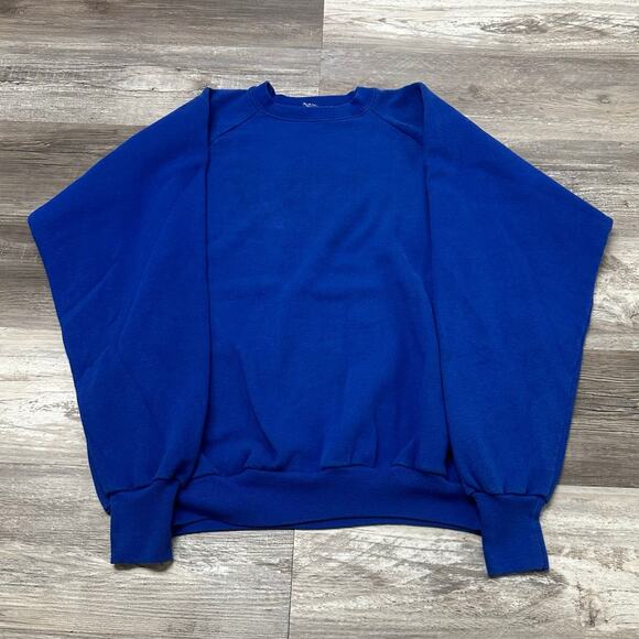 Vintage 80s Healthknit Royal Blue Mens 2XL Blank Pullover Crewneck Sweatshirt - Picture 1 of 7